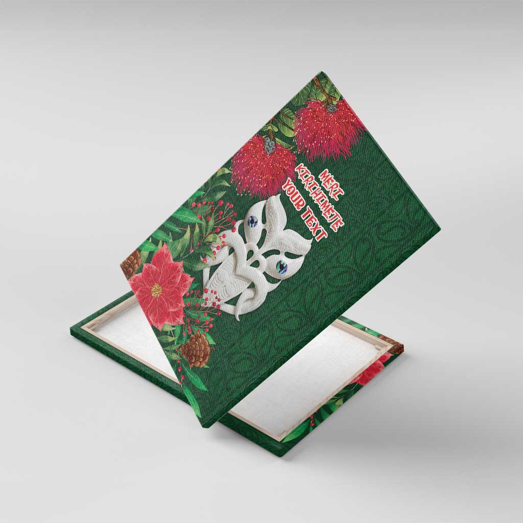 Maori Wheku Meri Kirihimete Personalised Canvas Wall Art All Green Indigenous Maori Motif - Polynesian Pride