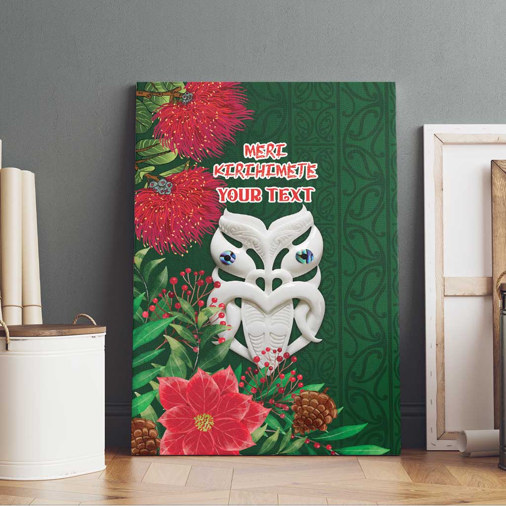 Maori Wheku Meri Kirihimete Personalised Canvas Wall Art All Green Indigenous Maori Motif - Polynesian Pride