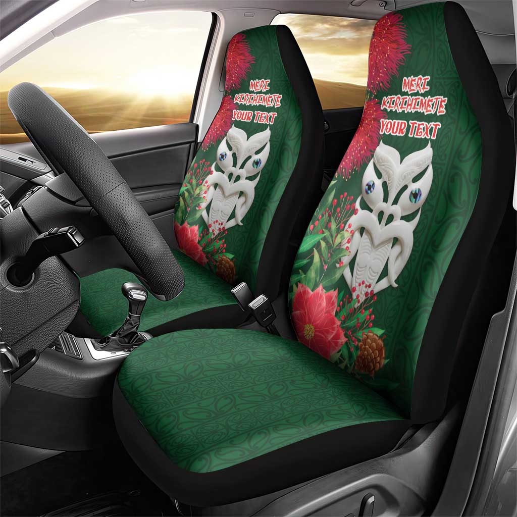 Maori Wheku Meri Kirihimete Personalised Car Seat Cover All Green Indigenous Maori Motif - Polynesian Pride