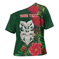 Maori Wheku Meri Kirihimete Personalised Cross Shoulder Shirt All Green Indigenous Maori Motif - Polynesian Pride