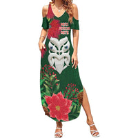 Maori Wheku Meri Kirihimete Personalised Family Matching Summer Maxi Dress and Hawaiian Shirt All Green Indigenous Maori Motif - Polynesian Pride