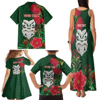 Maori Wheku Meri Kirihimete Personalised Family Matching Tank Maxi Dress and Hawaiian Shirt All Green Indigenous Maori Motif - Polynesian Pride