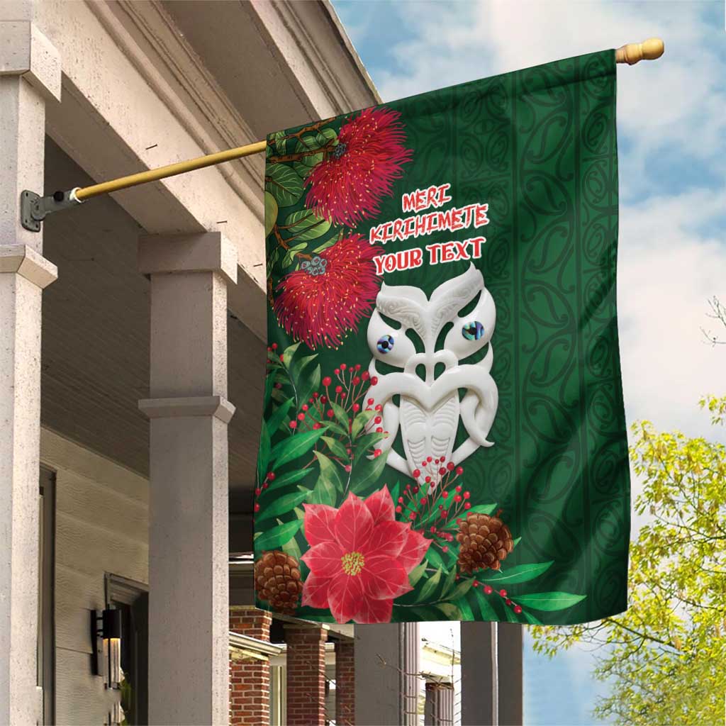 Maori Wheku Meri Kirihimete Personalised Garden Flag All Green Indigenous Maori Motif - Polynesian Pride
