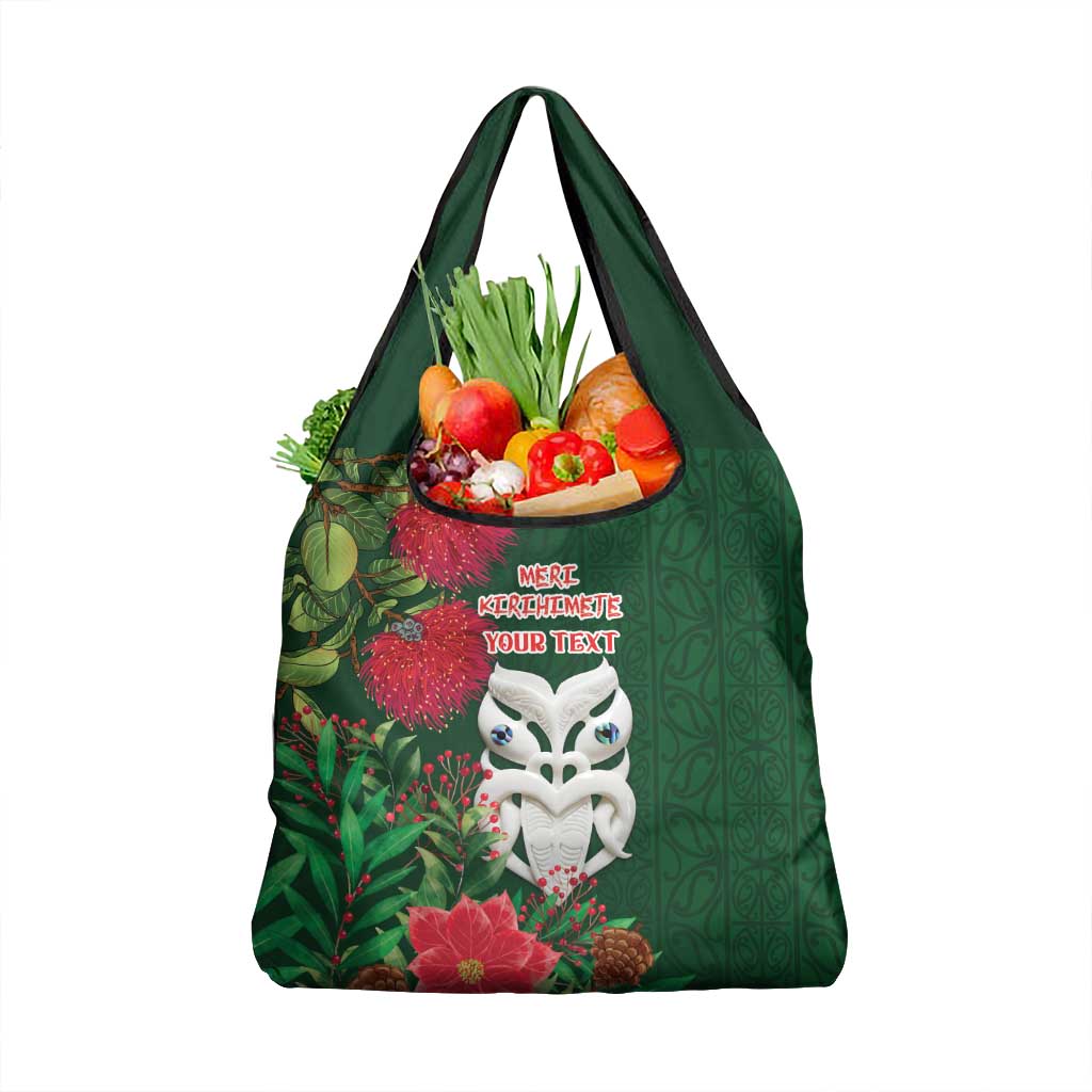 Maori Wheku Meri Kirihimete Personalised Grocery Bag All Green Indigenous Maori Motif - Polynesian Pride