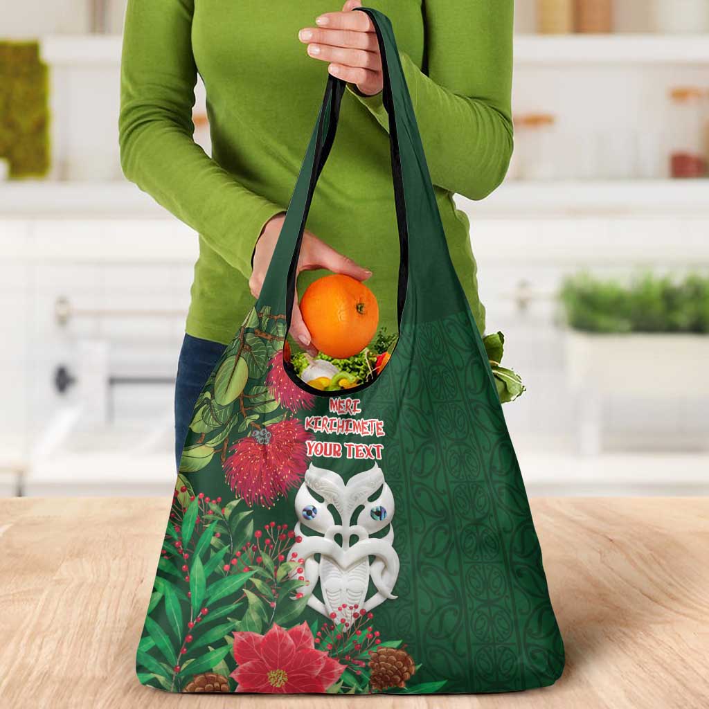 Maori Wheku Meri Kirihimete Personalised Grocery Bag All Green Indigenous Maori Motif - Polynesian Pride