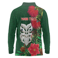 Maori Wheku Meri Kirihimete Personalised Long Sleeve Polo Shirt All Green Indigenous Maori Motif - Polynesian Pride