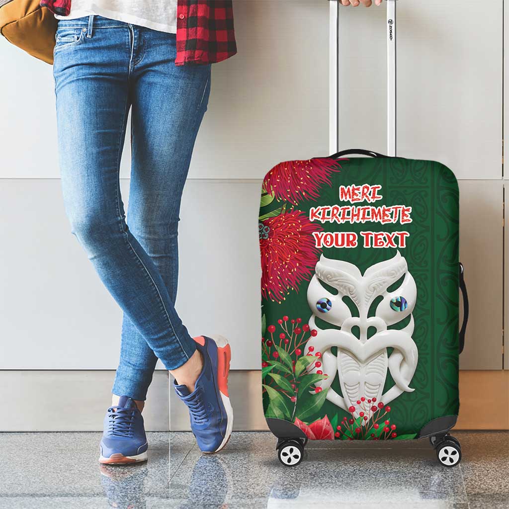 Maori Wheku Meri Kirihimete Personalised Luggage Cover All Green Indigenous Maori Motif - Polynesian Pride