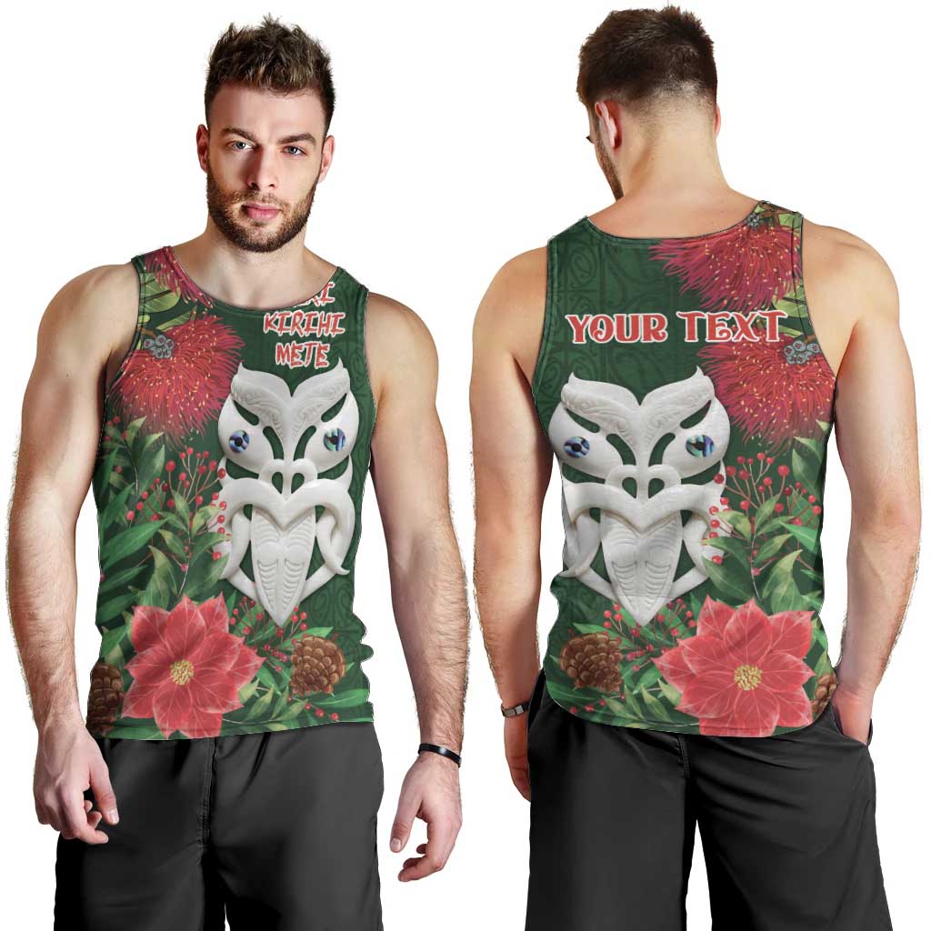 Maori Wheku Meri Kirihimete Personalised Men Tank Top All Green Indigenous Maori Motif - Polynesian Pride