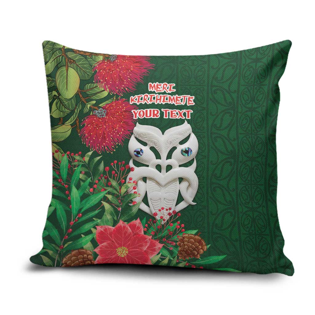 Maori Wheku Meri Kirihimete Personalised Pillow Cover All Green Indigenous Maori Motif - Polynesian Pride