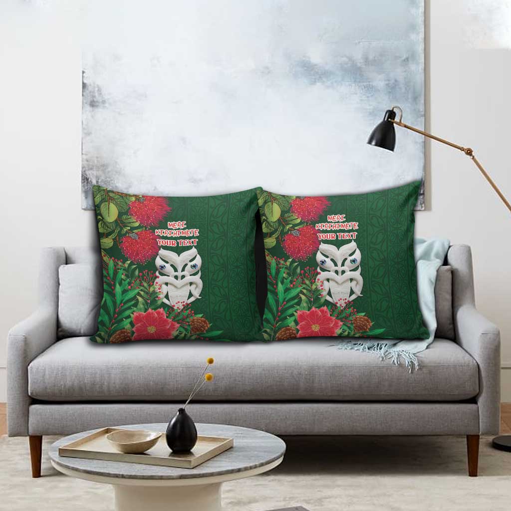 Maori Wheku Meri Kirihimete Personalised Pillow Cover All Green Indigenous Maori Motif - Polynesian Pride