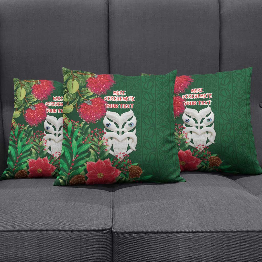 Maori Wheku Meri Kirihimete Personalised Pillow Cover All Green Indigenous Maori Motif - Polynesian Pride