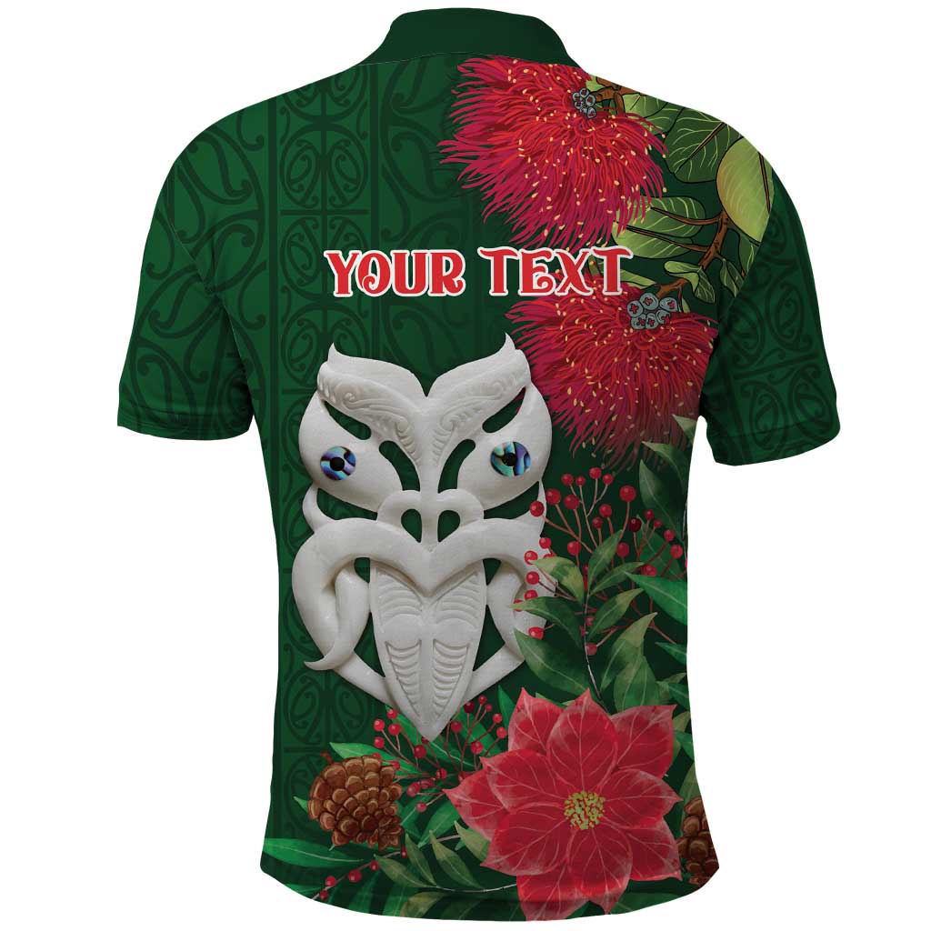 Maori Wheku Meri Kirihimete Personalised Polo Shirt All Green Indigenous Maori Motif - Polynesian Pride