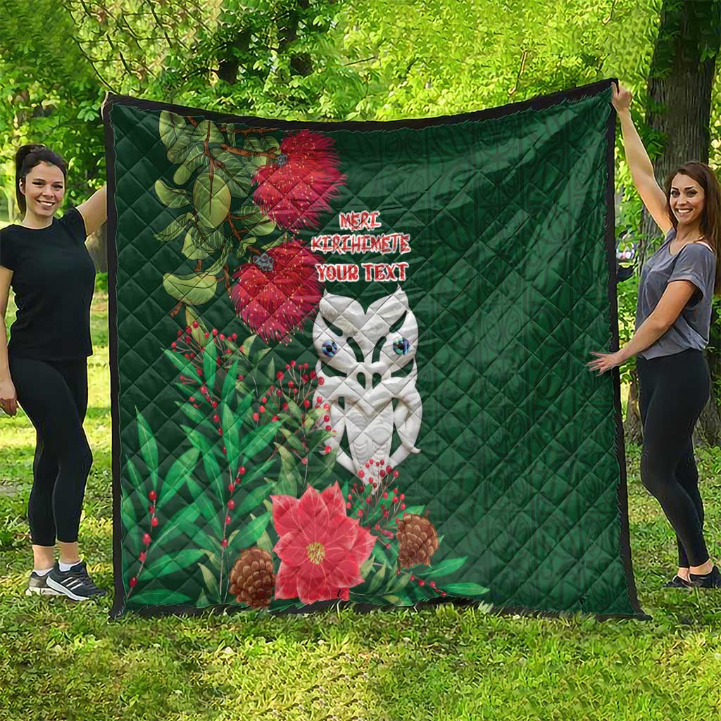 Maori Wheku Meri Kirihimete Personalised Quilt All Green Indigenous Maori Motif - Polynesian Pride
