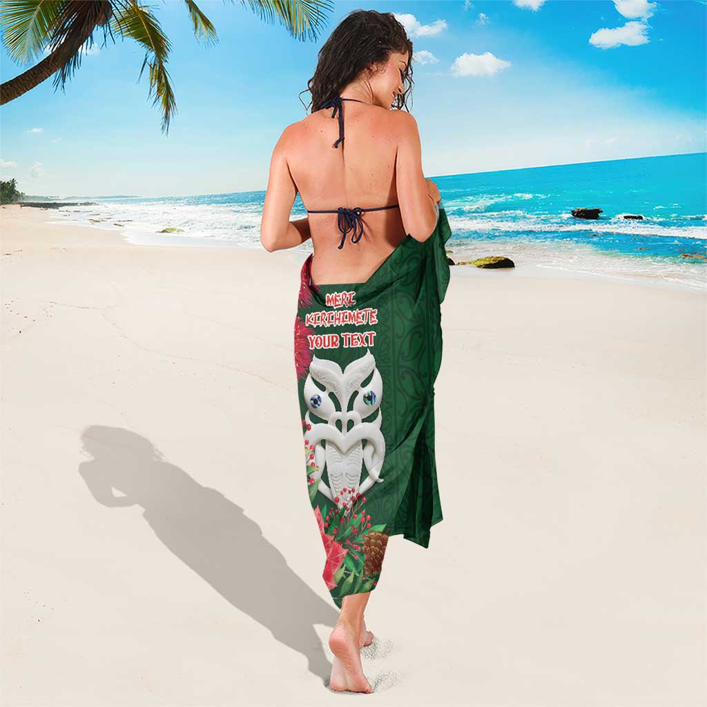 Maori Wheku Meri Kirihimete Personalised Sarong All Green Indigenous Maori Motif - Polynesian Pride