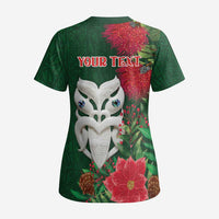 Maori Wheku Meri Kirihimete Personalised Scrub Top All Green Indigenous Maori Motif - Polynesian Pride