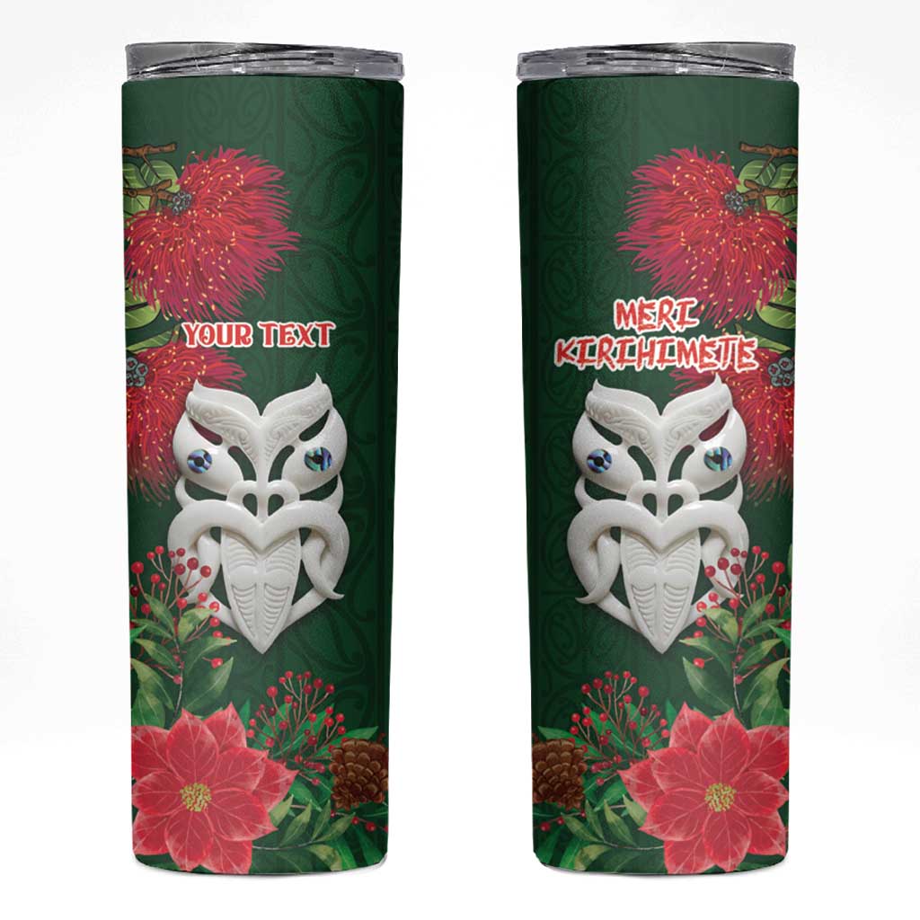 Maori Wheku Meri Kirihimete Personalised Skinny Tumbler All Green Indigenous Maori Motif - Polynesian Pride