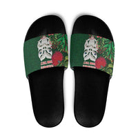 Maori Wheku Meri Kirihimete Personalised Slide Sandals All Green Indigenous Maori Motif - Polynesian Pride