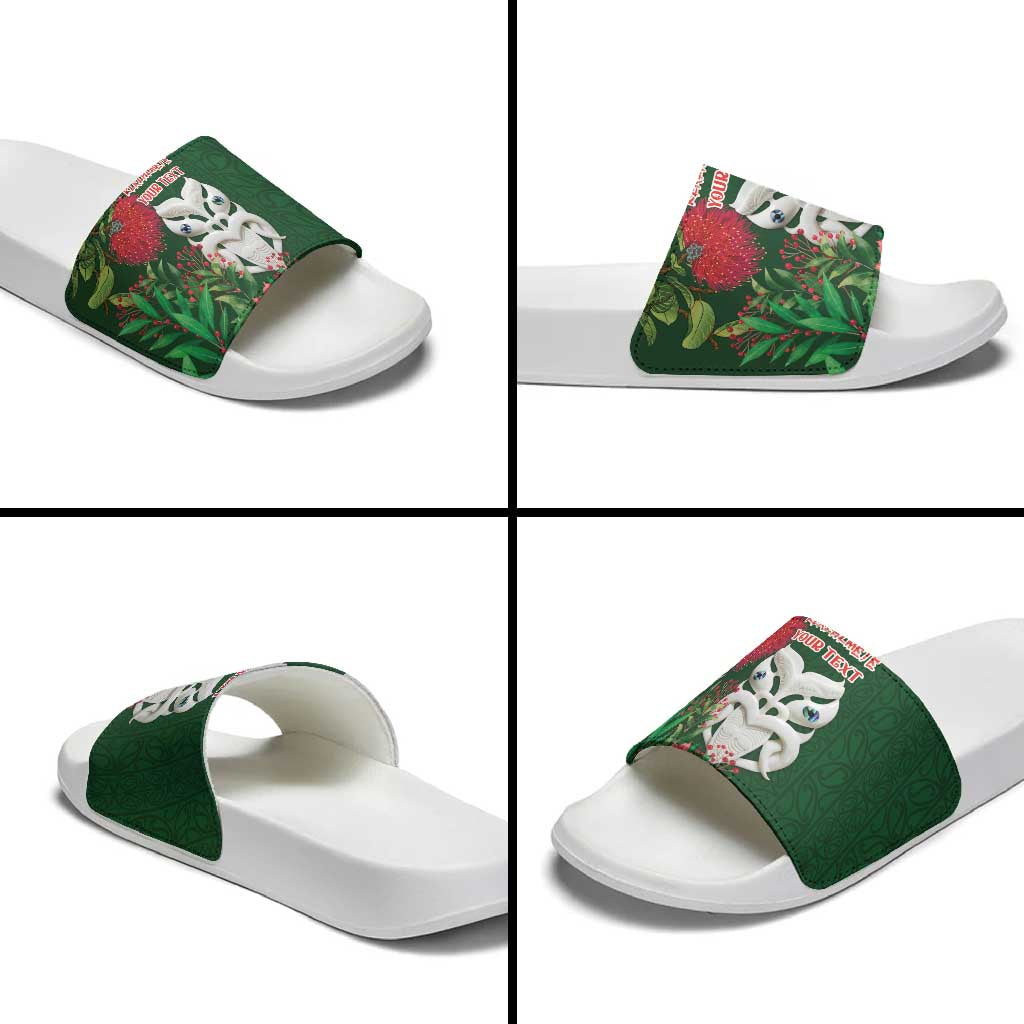 Maori Wheku Meri Kirihimete Personalised Slide Sandals All Green Indigenous Maori Motif - Polynesian Pride