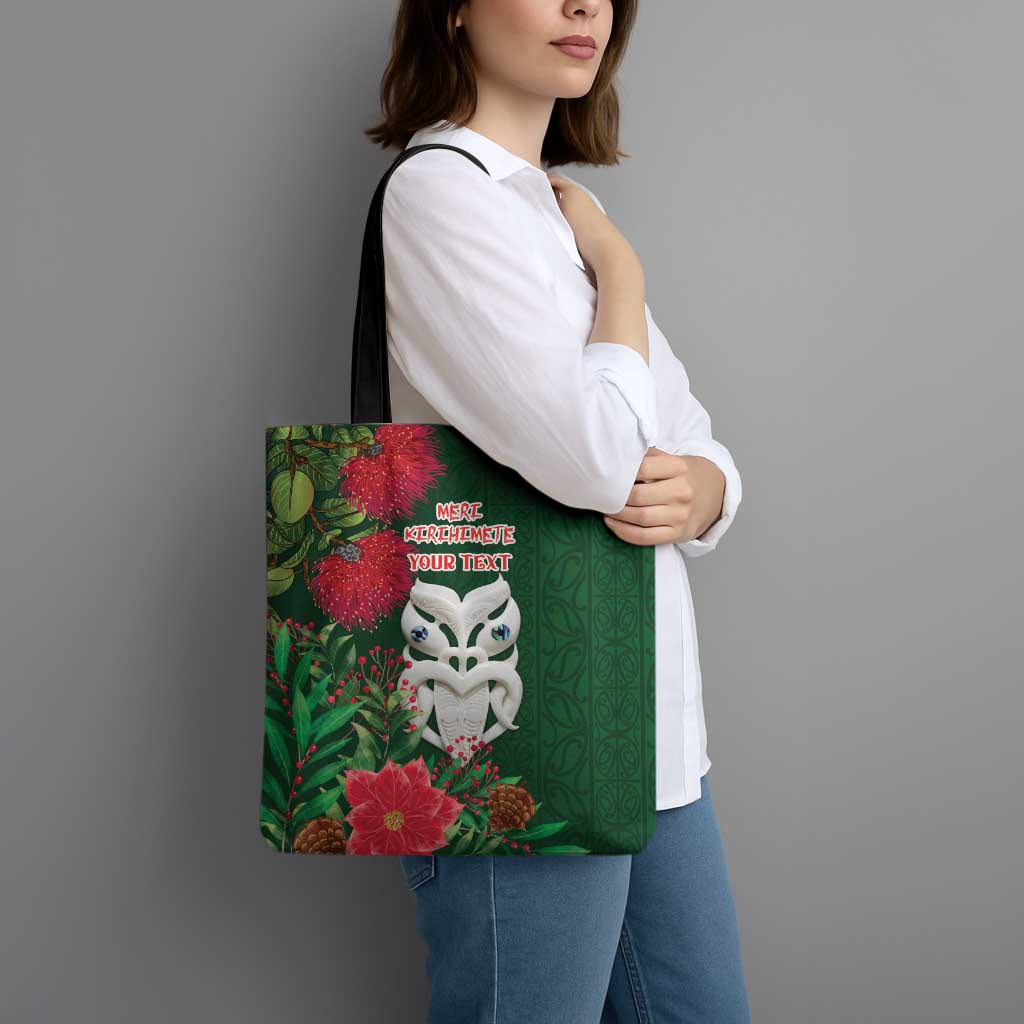 Maori Wheku Meri Kirihimete Personalised Tote Bag All Green Indigenous Maori Motif - Polynesian Pride