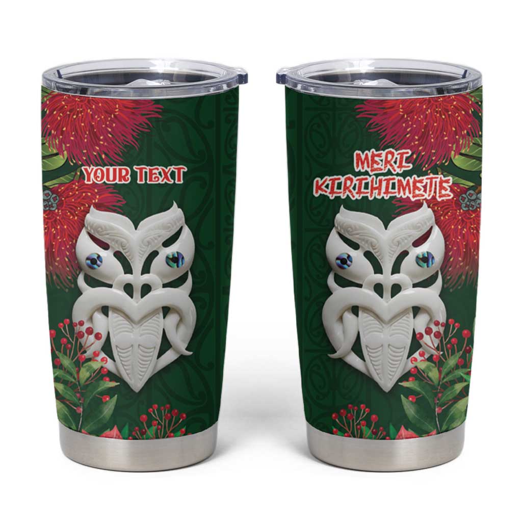 Maori Wheku Meri Kirihimete Personalised Tumbler Cup All Green Indigenous Maori Motif - Polynesian Pride