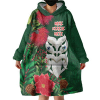 Maori Wheku Meri Kirihimete Personalised Wearable Blanket Hoodie All Green Indigenous Maori Motif - Polynesian Pride