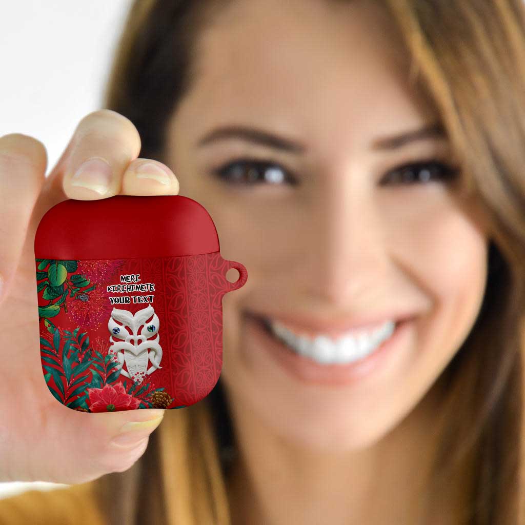 Maori Wheku Meri Kirihimete Personalised AirPods Case All Red Indigenous Maori Motif - Polynesian Pride