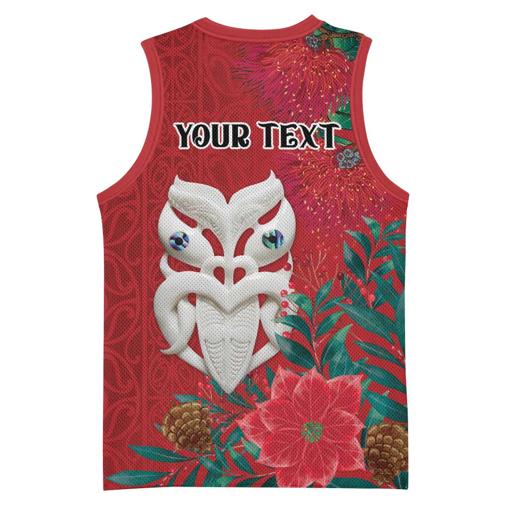 Maori Wheku Meri Kirihimete Personalised Basketball Jersey All Red Indigenous Maori Motif - Polynesian Pride