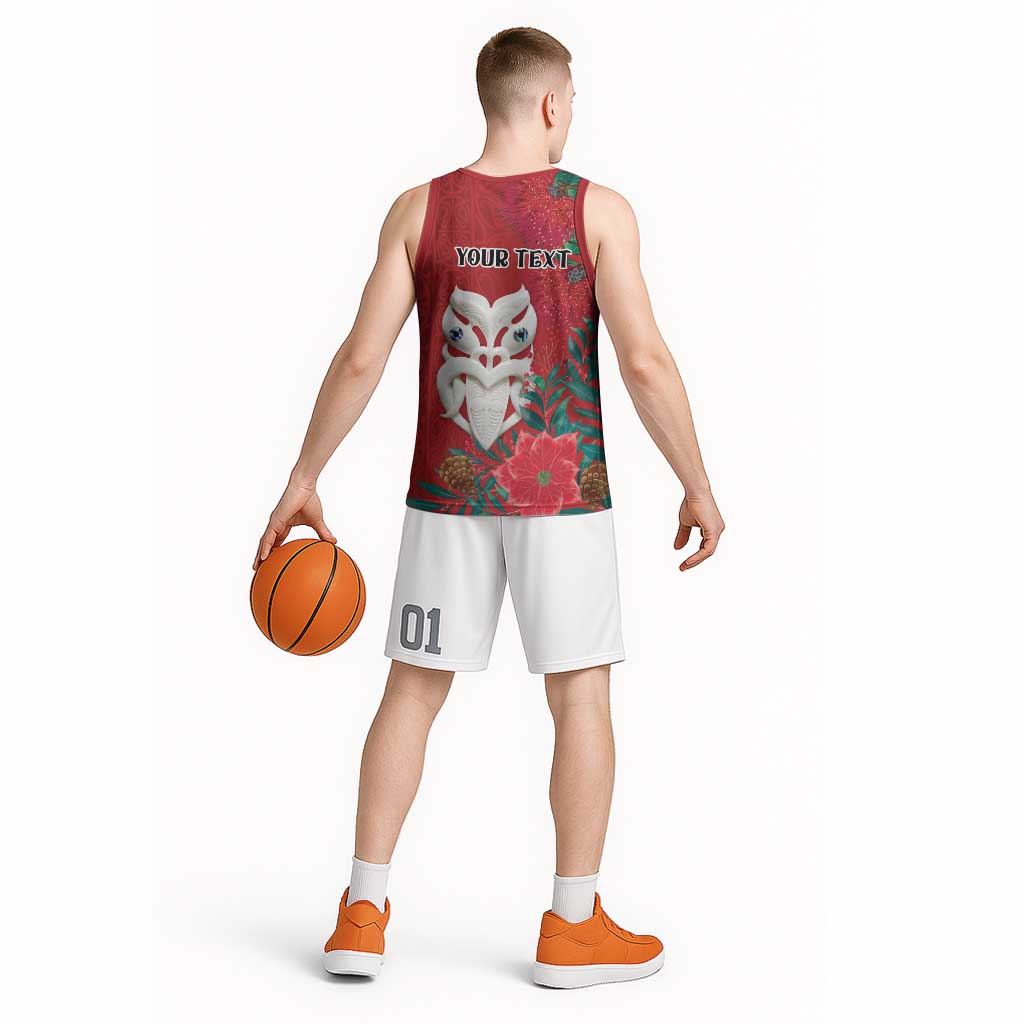 Maori Wheku Meri Kirihimete Personalised Basketball Jersey All Red Indigenous Maori Motif - Polynesian Pride