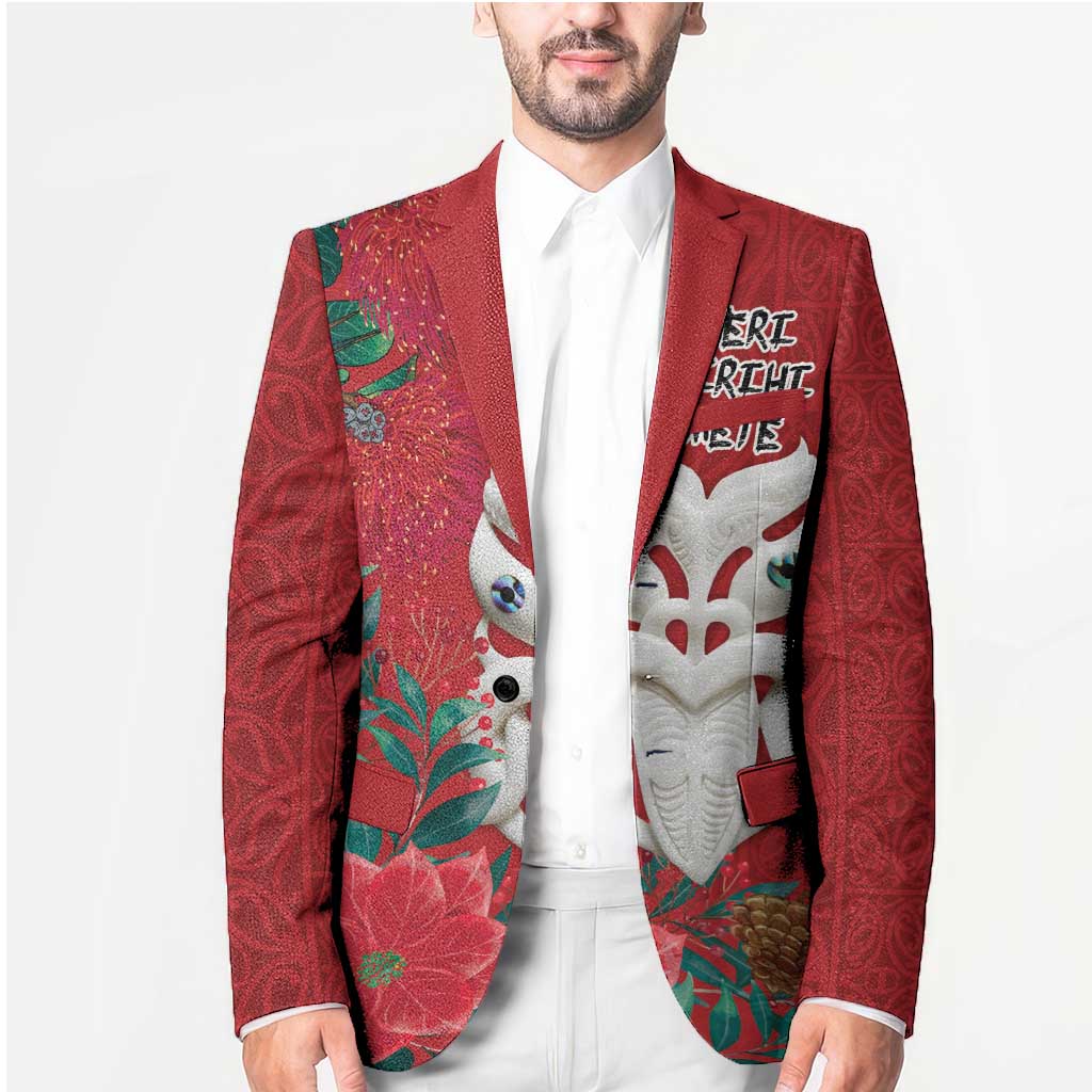 Maori Wheku Meri Kirihimete Personalised Blazer All Red Indigenous Maori Motif - Polynesian Pride