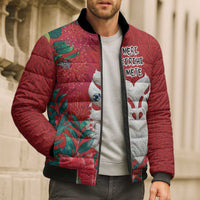 Maori Wheku Meri Kirihimete Personalised Bomber Puffer Jacket All Red Indigenous Maori Motif - Polynesian Pride