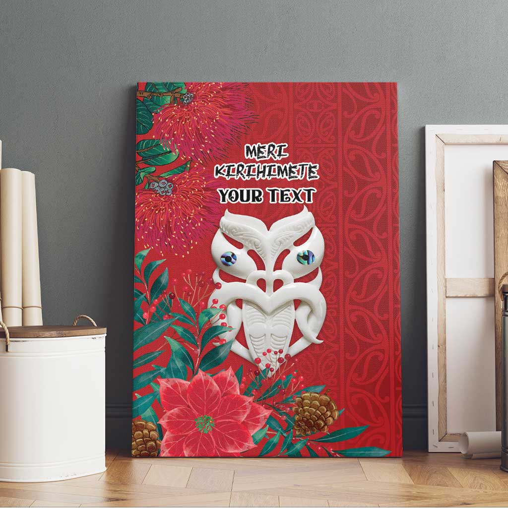 Maori Wheku Meri Kirihimete Personalised Canvas Wall Art All Red Indigenous Maori Motif - Polynesian Pride