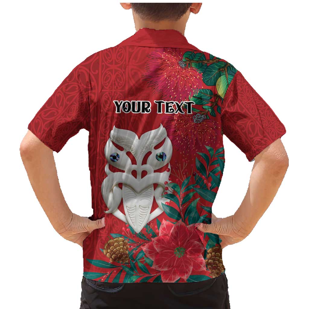Maori Wheku Meri Kirihimete Personalised Family Matching Mermaid Dress and Hawaiian Shirt All Red Indigenous Maori Motif - Polynesian Pride