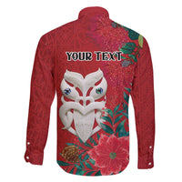 Maori Wheku Meri Kirihimete Personalised Family Matching Off The Shoulder Long Sleeve Dress and Hawaiian Shirt All Red Indigenous Maori Motif - Polynesian Pride