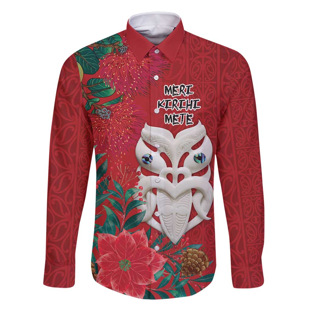 Maori Wheku Meri Kirihimete Personalised Family Matching Off Shoulder Maxi Dress and Hawaiian Shirt All Red Indigenous Maori Motif - Polynesian Pride