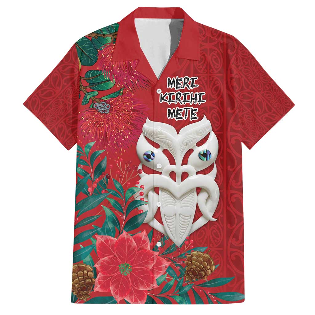 Maori Wheku Meri Kirihimete Personalised Family Matching Off Shoulder Short Dress and Hawaiian Shirt All Red Indigenous Maori Motif - Polynesian Pride