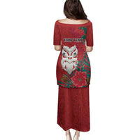 Maori Wheku Meri Kirihimete Personalised Family Matching Puletasi and Hawaiian Shirt All Red Indigenous Maori Motif - Polynesian Pride