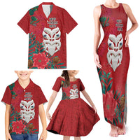 Maori Wheku Meri Kirihimete Personalised Family Matching Tank Maxi Dress and Hawaiian Shirt All Red Indigenous Maori Motif - Polynesian Pride