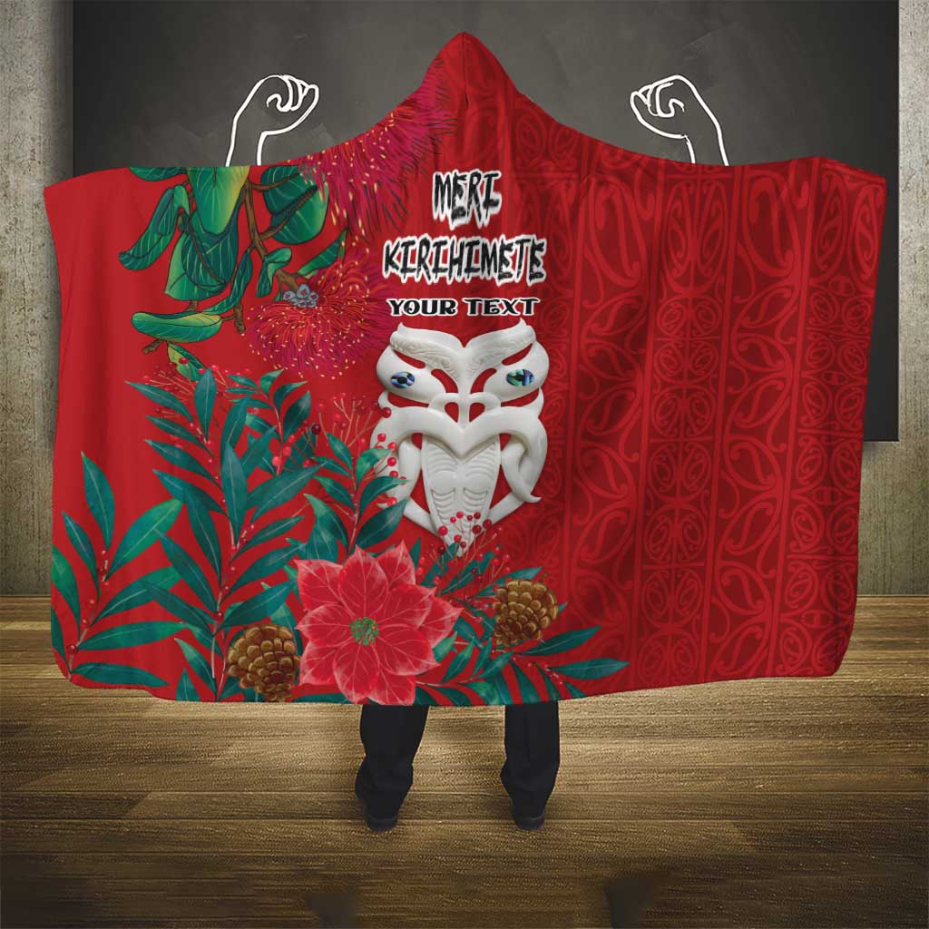 Maori Wheku Meri Kirihimete Personalised Hooded Blanket All Red Indigenous Maori Motif - Polynesian Pride