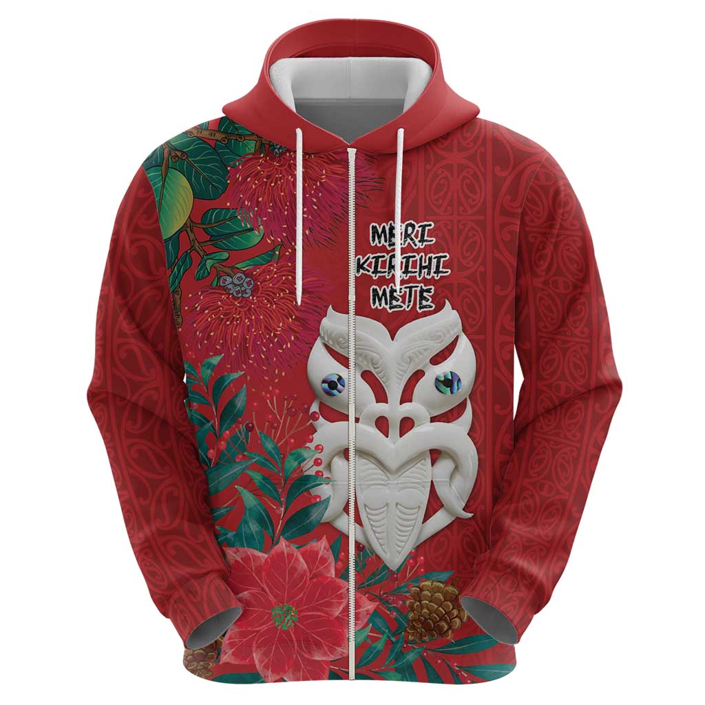 Maori Wheku Meri Kirihimete Personalised Hoodie All Red Indigenous Maori Motif - Polynesian Pride