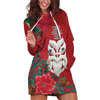 Maori Wheku Meri Kirihimete Personalised Hoodie Dress All Red Indigenous Maori Motif - Polynesian Pride