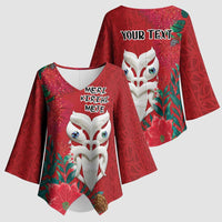 Maori Wheku Meri Kirihimete Personalised Kimono Sleeve Blouse All Red Indigenous Maori Motif - Polynesian Pride