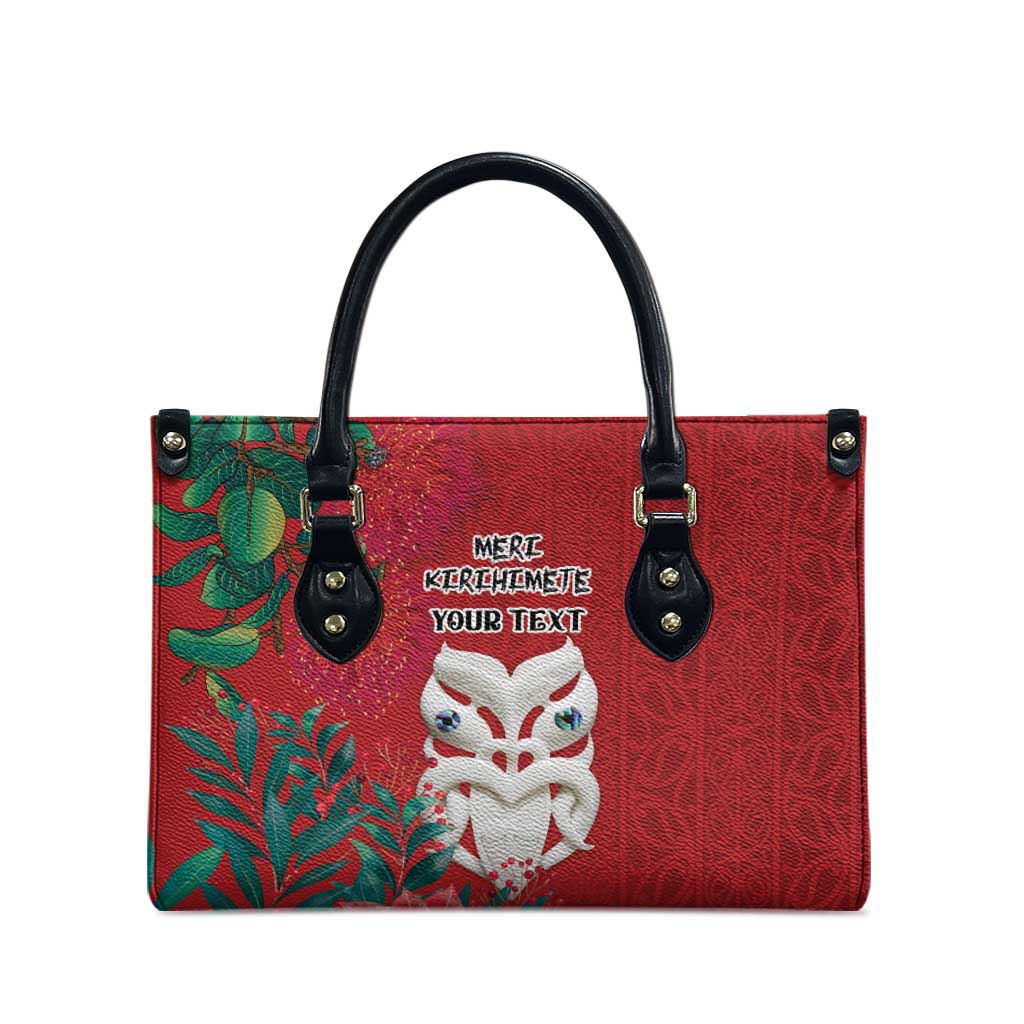 Maori Wheku Meri Kirihimete Personalised Leather Bag All Red Indigenous Maori Motif - Polynesian Pride