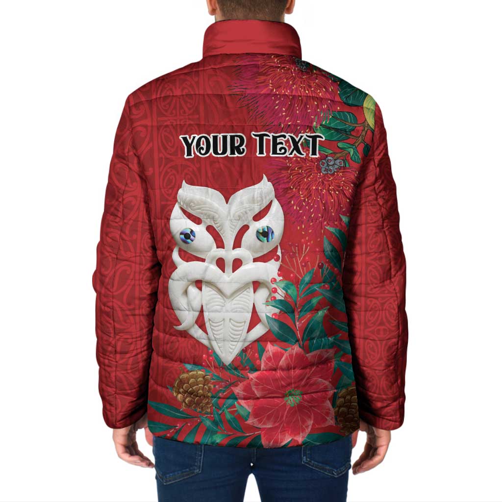 Maori Wheku Meri Kirihimete Personalised Padded Jacket All Red Indigenous Maori Motif - Polynesian Pride