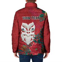 Maori Wheku Meri Kirihimete Personalised Padded Jacket All Red Indigenous Maori Motif - Polynesian Pride