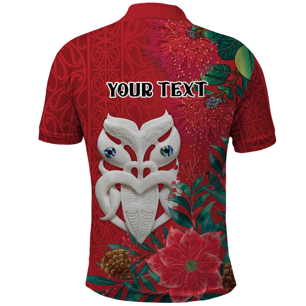 Maori Wheku Meri Kirihimete Personalised Polo Shirt All Red Indigenous Maori Motif - Polynesian Pride