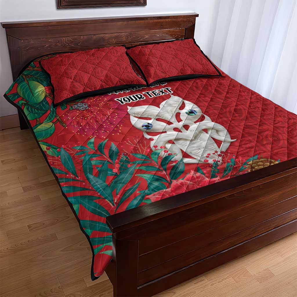 Maori Wheku Meri Kirihimete Personalised Quilt Bed Set All Red Indigenous Maori Motif - Polynesian Pride