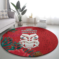 Maori Wheku Meri Kirihimete Personalised Round Carpet All Red Indigenous Maori Motif - Polynesian Pride