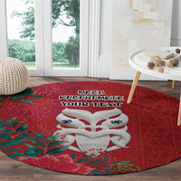 Maori Wheku Meri Kirihimete Personalised Round Carpet All Red Indigenous Maori Motif - Polynesian Pride