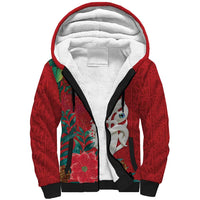 Maori Wheku Meri Kirihimete Personalised Sherpa Hoodie All Red Indigenous Maori Motif - Polynesian Pride