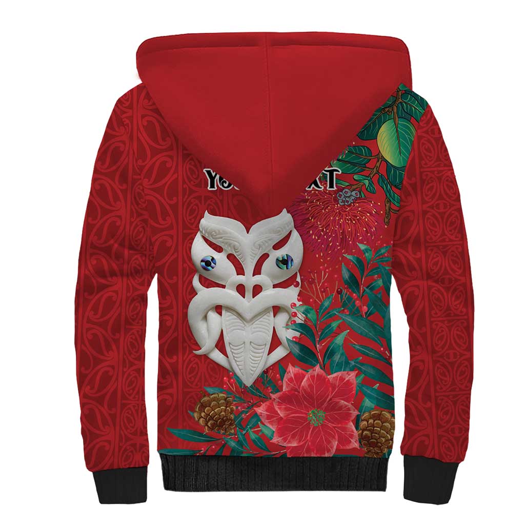Maori Wheku Meri Kirihimete Personalised Sherpa Hoodie All Red Indigenous Maori Motif - Polynesian Pride